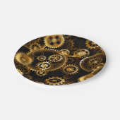 Nahtlose Steampunk-Messinggeräte Pappteller (Schrägansicht)