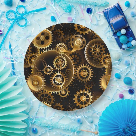 Nahtlose Steampunk-Messinggeräte Pappteller (Party)