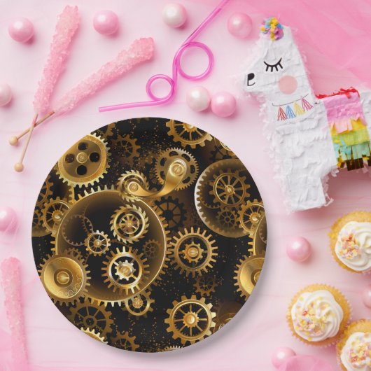 Nahtlose Steampunk-Messinggeräte Pappteller (Party)