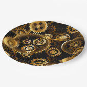 Nahtlose Steampunk-Messinggeräte Pappteller (Schrägansicht)