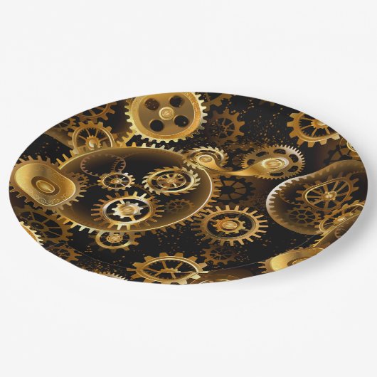 Nahtlose Steampunk-Messinggeräte Pappteller (Schrägansicht)