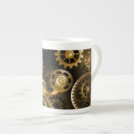 Nahtlose Steampunk-Messinggeräte Porzellantasse (Vorderseite Rechts)