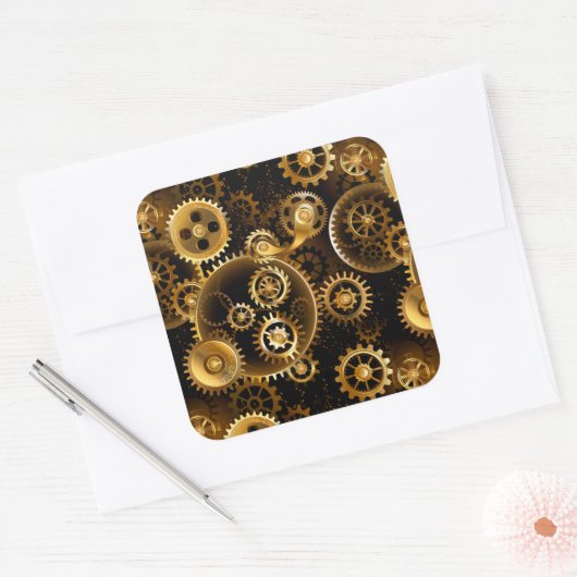 Nahtlose Steampunk-Messinggeräte Quadratischer Aufkleber (Umschlag)
