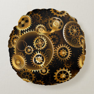 Nahtlose Steampunk-Messinggeräte Rundes Kissen