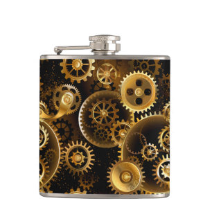 Nahtlose Steampunk-Messingzahnräder Flachmann
