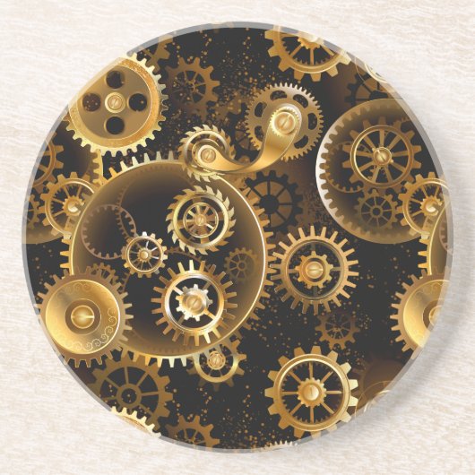 Nahtlose Steampunk-Messingzahnräder Getränkeuntersetzer (Vorne)