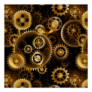 Nahtlose Steampunk-Messingzahnräder Poster