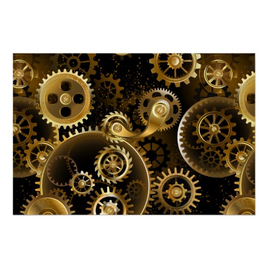 Nahtlose Steampunk-Messingzahnräder Poster (Vorderseite)