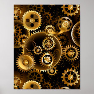 Nahtlose Steampunk-Messingzahnräder Poster