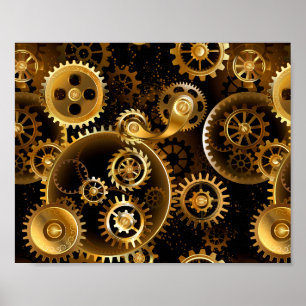 Nahtlose Steampunk-Messingzahnräder Poster