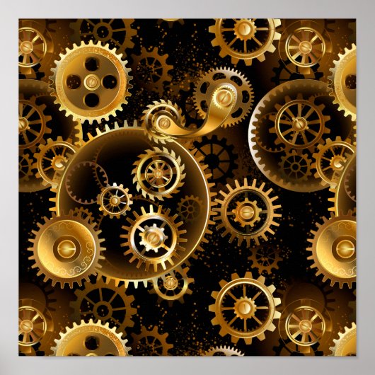 Nahtlose Steampunk-Messingzahnräder Poster (Vorne)