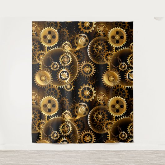 Nahtlose Steampunk-Messingzahnräder Wandteppich (Vorderseite)