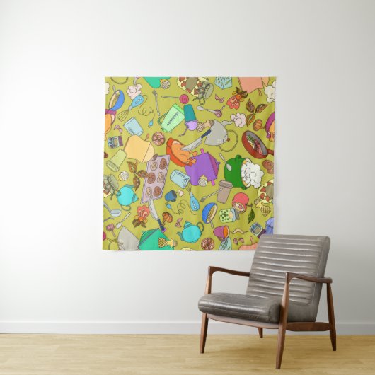 Nahtlose Textur. Handgezogene Doodles Nahrungsmitt Wandteppich (Beispiel (Horizontal))