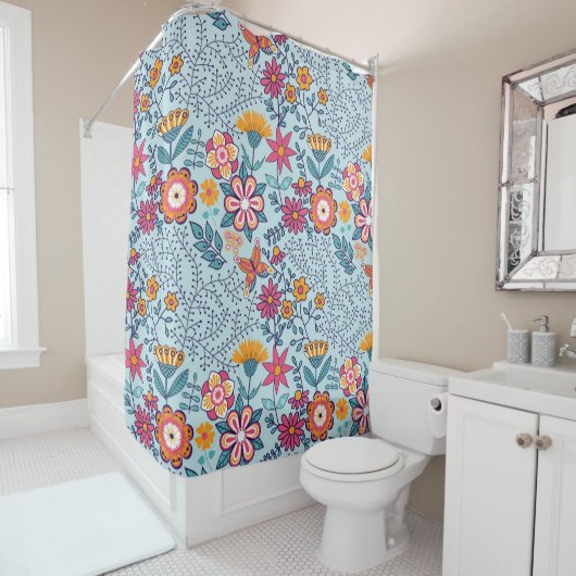 Nahtlose Textur mit Blume und Schmetterlingen. END Duschvorhang (Beispiel)