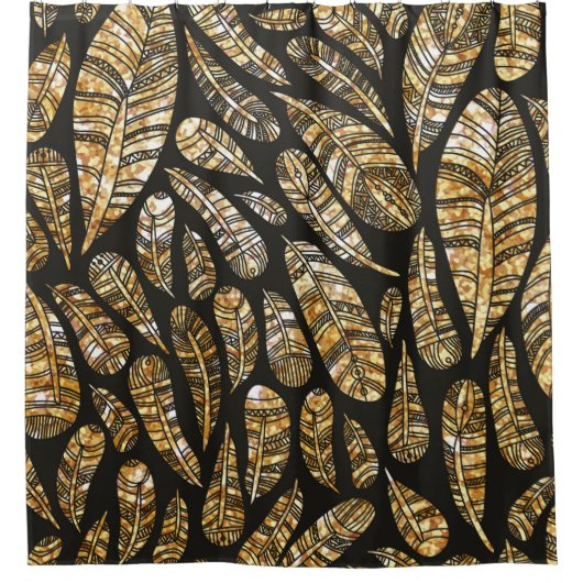 Nahtlose Textur Muster glühender goldener Feder Duschvorhang (Vorderseite)