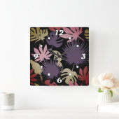 Nahtlose tropische Blätter Quadratische Wanduhr (Zuhause)