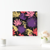 Nahtlose tropische Blätter Quadratische Wanduhr (Zuhause)