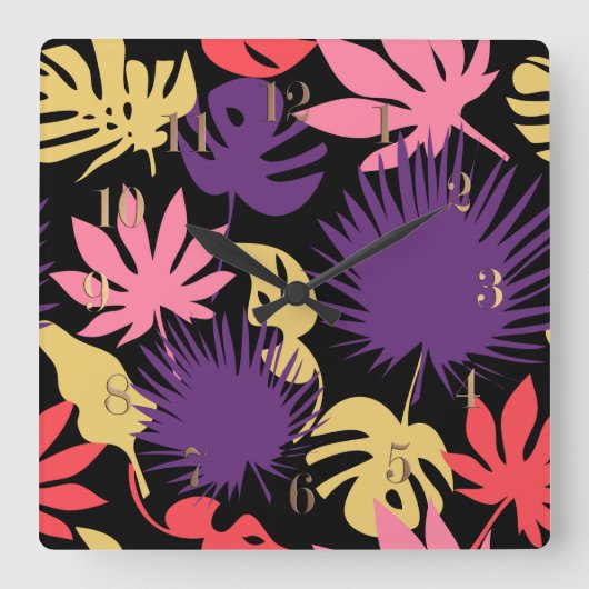 Nahtlose tropische Blätter Quadratische Wanduhr (Vorderseite)