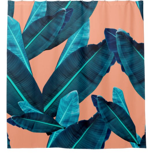 Nahtlose tropische Blume, Pflanze und Blattmuster Duschvorhang (Vorderseite)