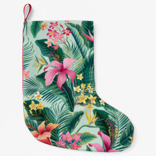 nahtlose tropische Blumenmuster mit Hibiskus und Kleiner Weihnachtsstrumpf