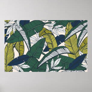 Nahtlose tropische Muster mit Bananenfischen Blätt Poster