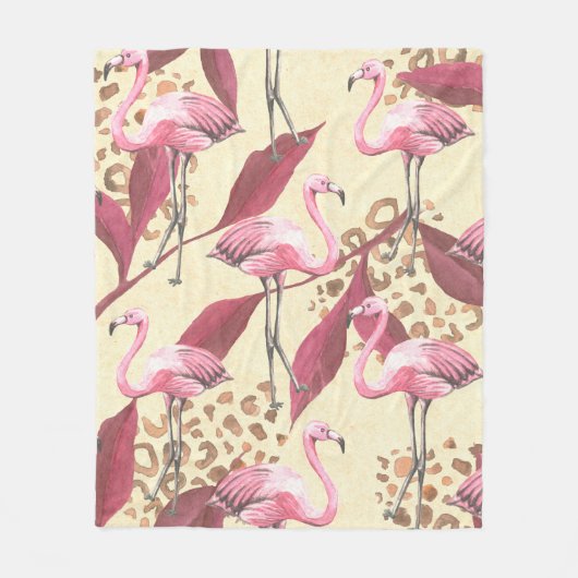 Nahtlose tropische Muster mit rosa Flamingo, Lev Fleecedecke (Vorderseite)