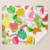 Nahtlose tropische Muster mit rosa Flamingo, Palme Sherpadecke (Vorderseite (Horizontal))