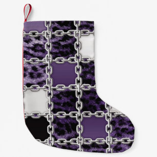 Nahtlose ultraviolette Leoparden und Silberkettche Kleiner Weihnachtsstrumpf