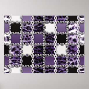 Nahtlose ultraviolette Leoparden und Silberkettche Poster
