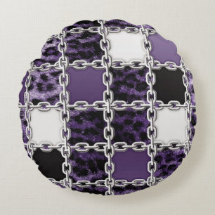 Nahtlose ultraviolette Leoparden und Silberkettche Rundes Kissen