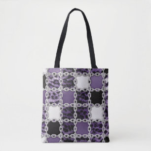 Nahtlose ultraviolette Leoparden und Silberkettche Tasche