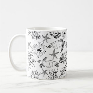 Nahtlose Unterwasser Meer Ozean Schildkröte Pflanz Kaffeetasse