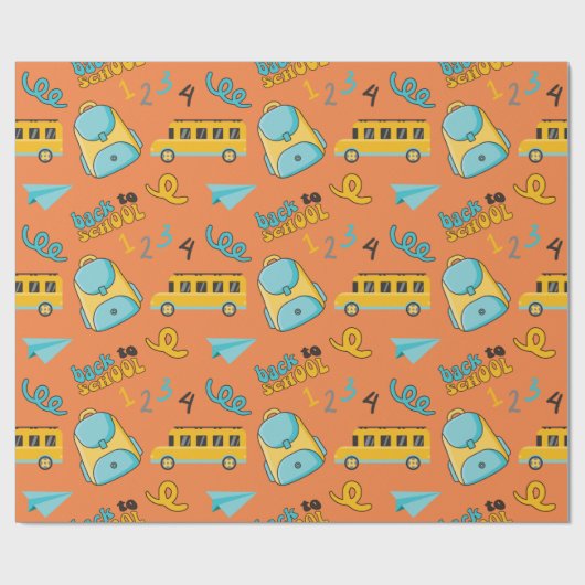 Nahtlose Verpackung mit Rucksack, Schulbus Geschenkpapier (Flach)