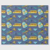 Nahtlose Verpackung: Schulbus, Tasche, Flugzeug Geschenkpapier (Flach)