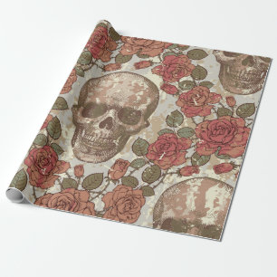 Nahtlose Verzierung im Retrostil mit Schädel und Geschenkpapier