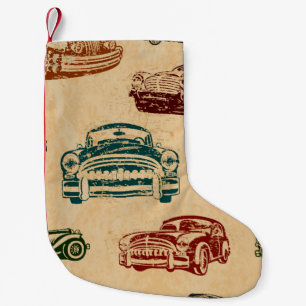 Nahtlose Vintage Auto Hintergrund. Kleiner Weihnachtsstrumpf