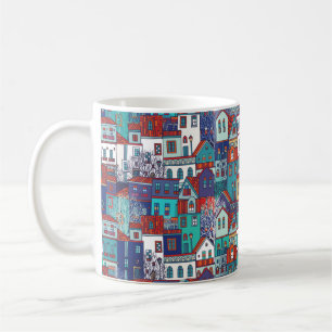 Nahtlose Vintage Bauweise mit bunten Häusern Kaffeetasse
