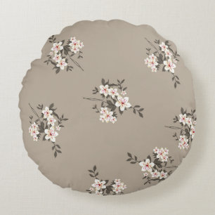 Nahtlose Vintage Blume-Bündelmuster grau  Rundes Kissen