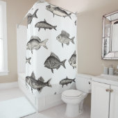 Nahtlose Vintage Fischgemusterung, Fische, Patter Duschvorhang (Beispiel)