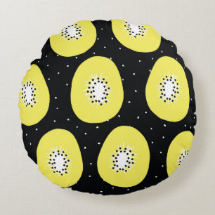 Nahtlose Vintage Muster Kiwi Frucht. Handgezogene Rundes Kissen