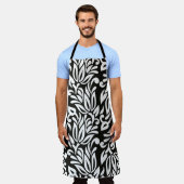 Nahtlose Vintage Schwarz-Weiß-Textilblüte Schürze (Getragen)