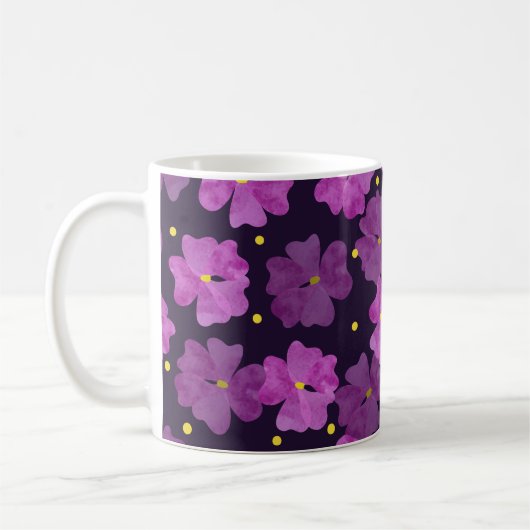 Nahtlose violette Blume. Wasserfarbe Kaffeetasse (Links)