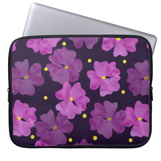 Nahtlose violette Blume. Wasserfarbe Laptopschutzhülle (Vorderseite)