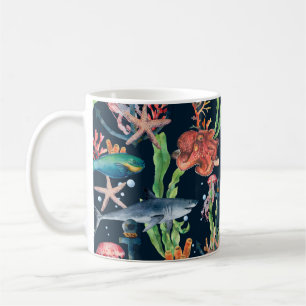 Nahtlose Wasserfarbe mit Hai und Laminat Kaffeetasse
