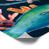 Nahtlose Wasserfarbe mit Hai und Laminat Poster (Ecke)