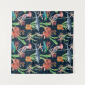 Nahtlose Wasserfarbe mit Hai und Laminat Wandteppich (Vorderseite (Horizontal))