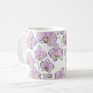 Nahtlose Wasserfarbe-Orchideen Phalaenopsis-Blumen Kaffeetasse