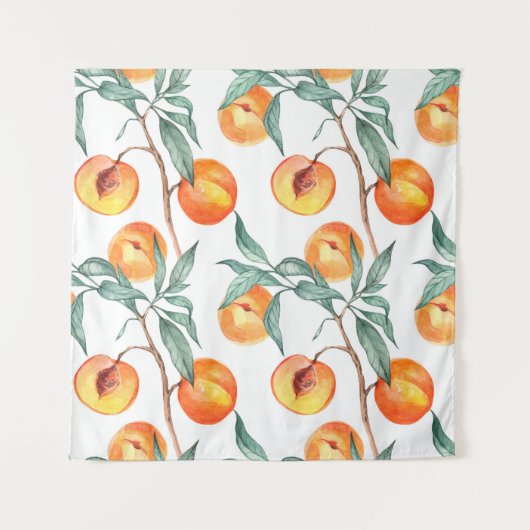 Nahtlose Wasserfarbenmuster mit Pfirsichen auf ein Wandteppich (Vorderseite)