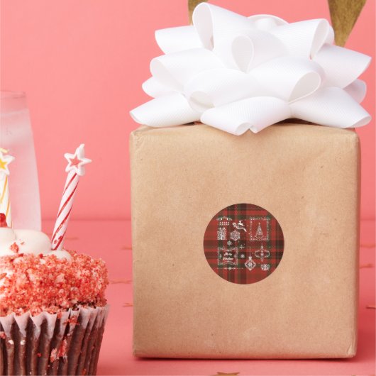 Nahtlose Weihnachtsdekoration rot-weiß Runder Aufkleber (Party)