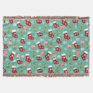 Nahtlose Weihnachtsmuster. Socken, Bäume, Decke